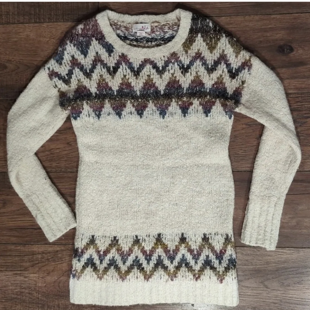Shrinking Violet Womens Ivory w/ Purple & Blue Wool & Alpaca Blend Sweater Large